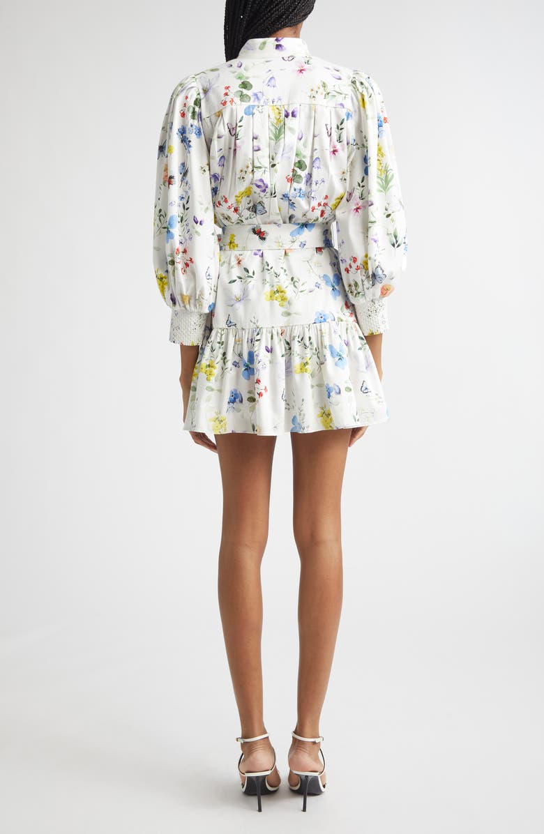 Alice + Olivia Cora Floral Print Mini Shirtdress, Alternate, color, Twisting Vines Off White