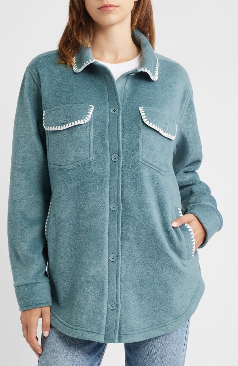 Thread & Supply Whipstitch Detail Polar Fleece Shirt Jacket, Alternate, color, Jade Cream Combo