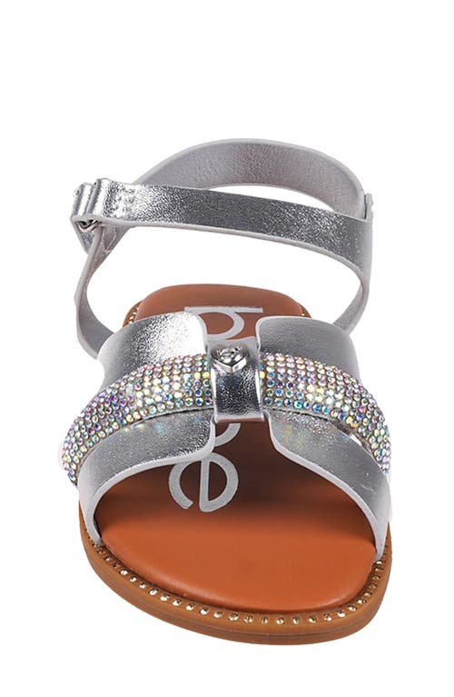 Bebe Little Girls Flat With Rhinestone And Heart Charm Sandals In Metallic Silver