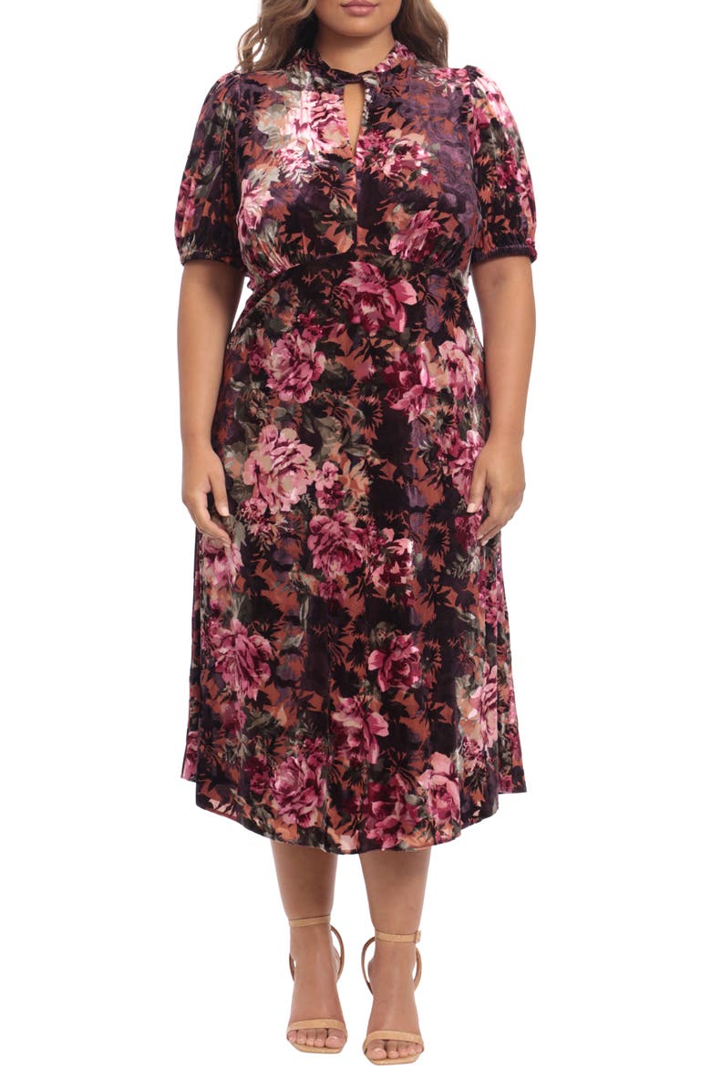 Maggy London Floral Keyhole Midi Dress, Main, color, 