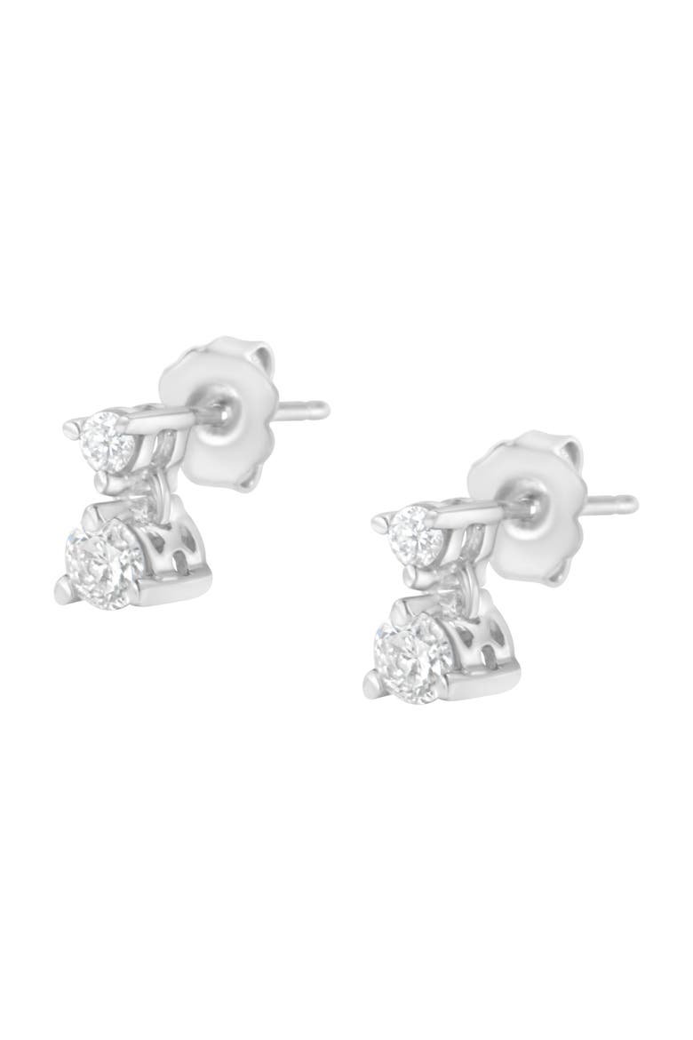 14KT White Gold 1/2 Ct Double Diamond Dangle Stud Earrings, Alternate, color, White