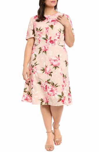 London Times Floral Tab Waist Midi Dress