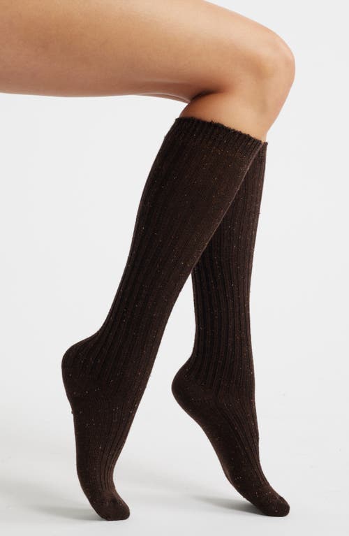 Hue Rib Tweed Knee High Socks In Brown