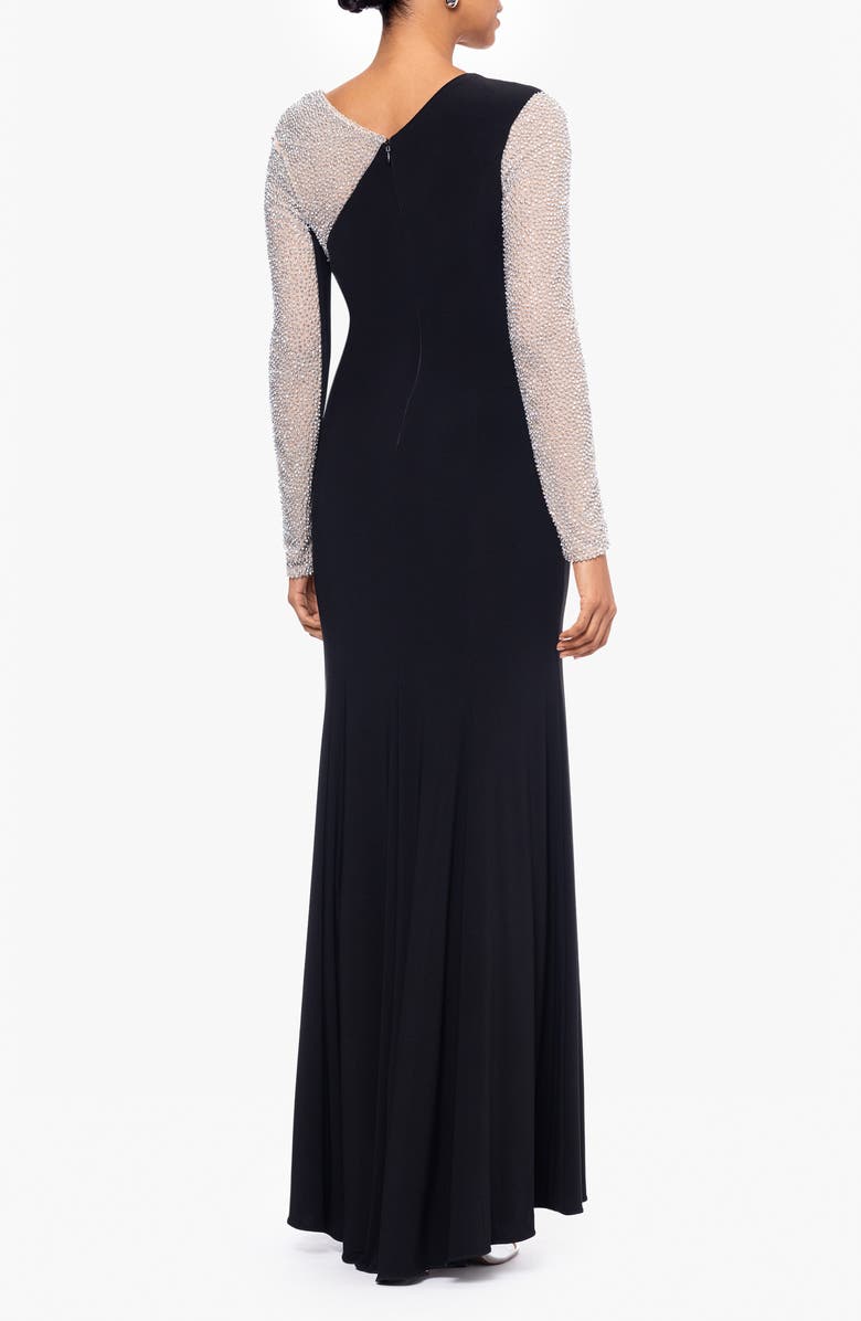 Xscape Evenings Rhinestone Embellished Asymmetric Neck Long Sleeve Gown, Alternate, color, 