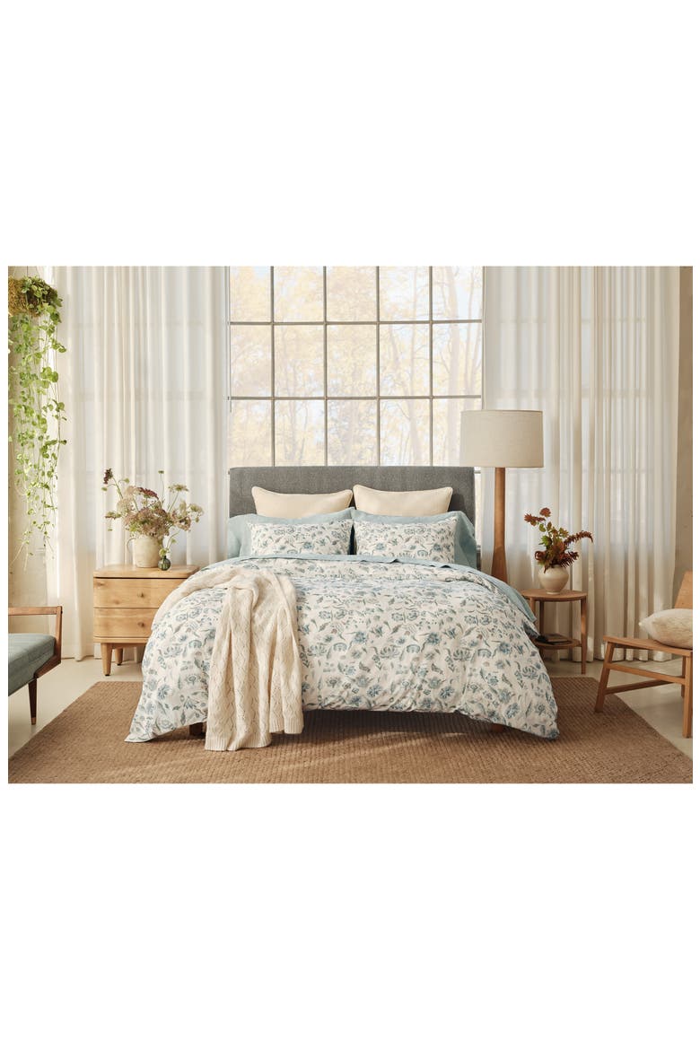 Viola Print Organic Cotton Duvet Cover, Alternate, color, UNDYED/ CERULEAN