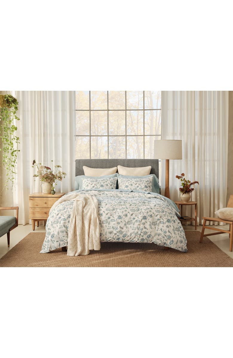 Coyuchi Viola Print Organic Cotton Duvet Cover, Alternate, color, Undyed/ Cerulean