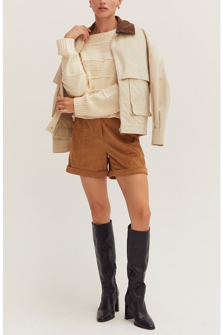 Suede Cuffed Shorts, Alternate, color, Camel