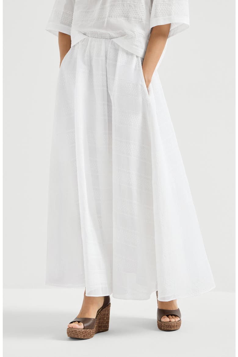 Cotton organza broderie anglaise skirt, Main, color, White