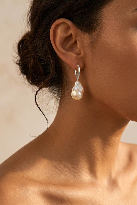 Baroque Pearl Huggies Sterling Silver