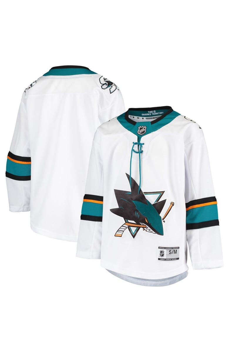 Outerstuff Youth White San Jose Sharks Away Premier Jersey, Main, color,