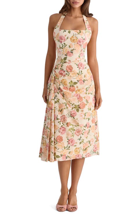 Tallulah Rose Print Halter Midi Dress