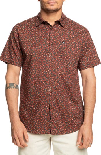 Quiksilver Floral Print Short Sleeve Button-up Shirt In Brown