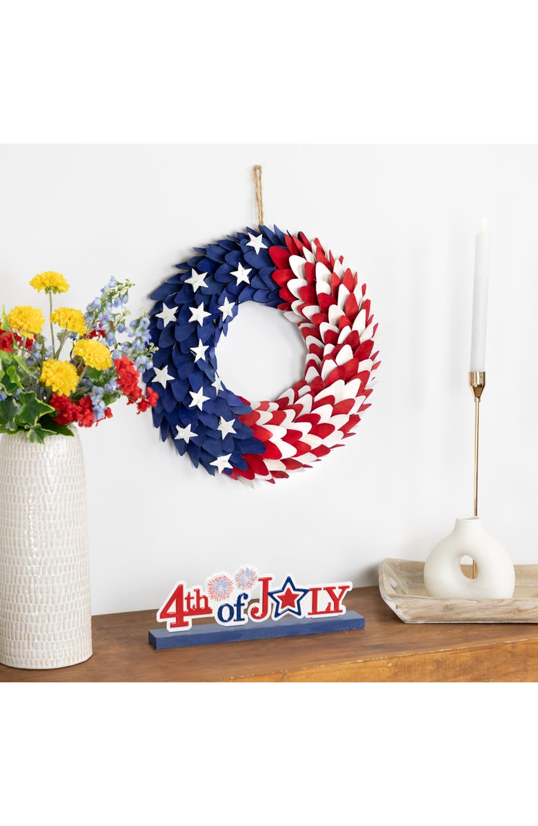 Northlight Layered Wood Americana Stars and Stripes Wreath - 15", Alternate, color, Blue