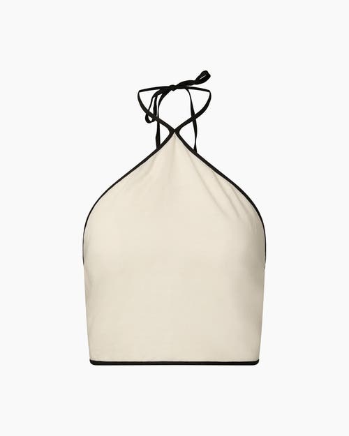 Shop Onia Air Linen Cropped Halter Top In Egret/black