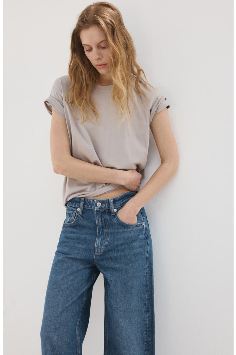 Cuffed Mid Rise Wide Leg Jeans, Alternate, color, MEDIUM BLUE
