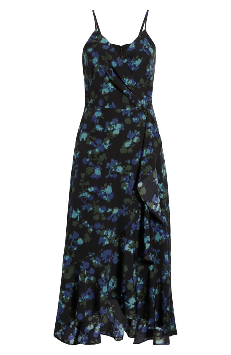Chelsea28 Faux Wrap Midi Dress, Alternate, color, Black- Blue Floral