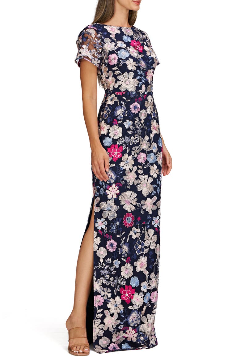Magnolia Floral Embroidery Gown, Alternate, color, NAVY MULTI