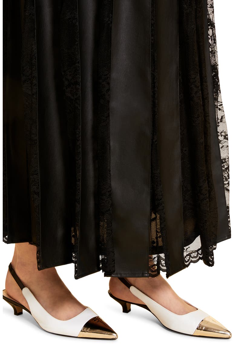 Campania Lace Detail Faux Leather Skirt, Alternate, color, BLACK
