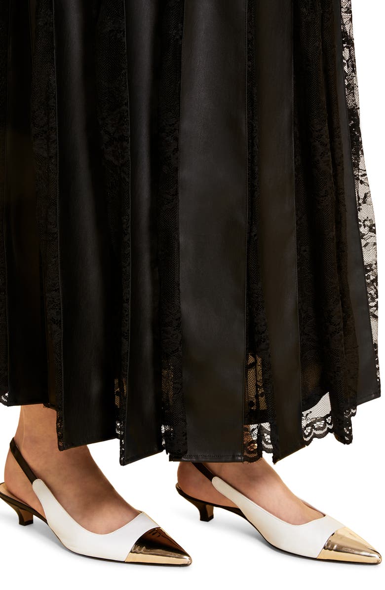Marina Rinaldi Campania Lace Detail Faux Leather Skirt, Alternate, color,