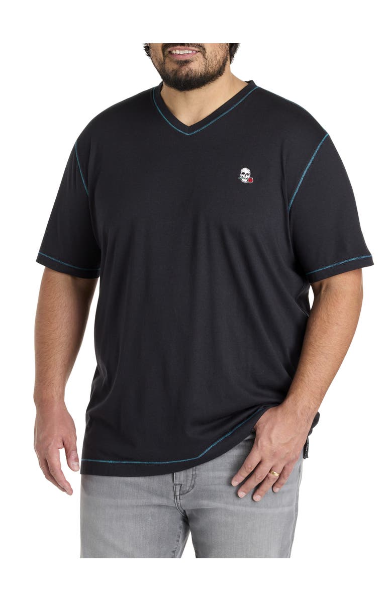 Robert Graham DXL Big & Tall Westwood Contrast Stitch V-Neck T-Shirt, Main, color, Black