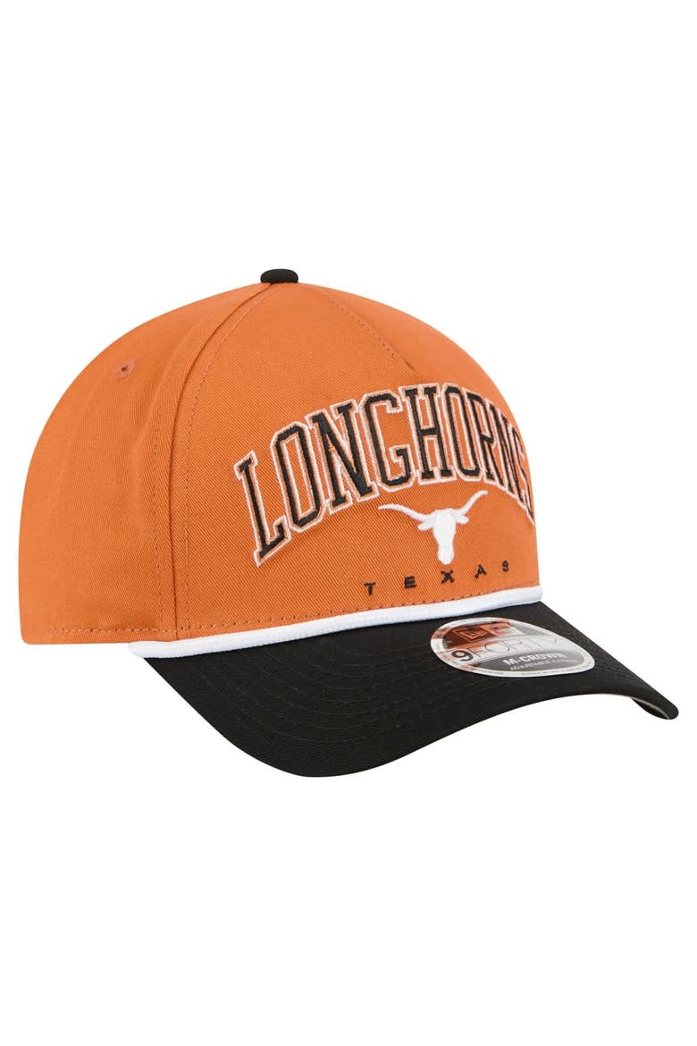 Men's New Era Texas Orange/Black Texas Longhorns Arch Two-Tone Rope 9FORTY A-Frame M-Crown Adjustable Hat, Alternate, color, Burnt Orange
