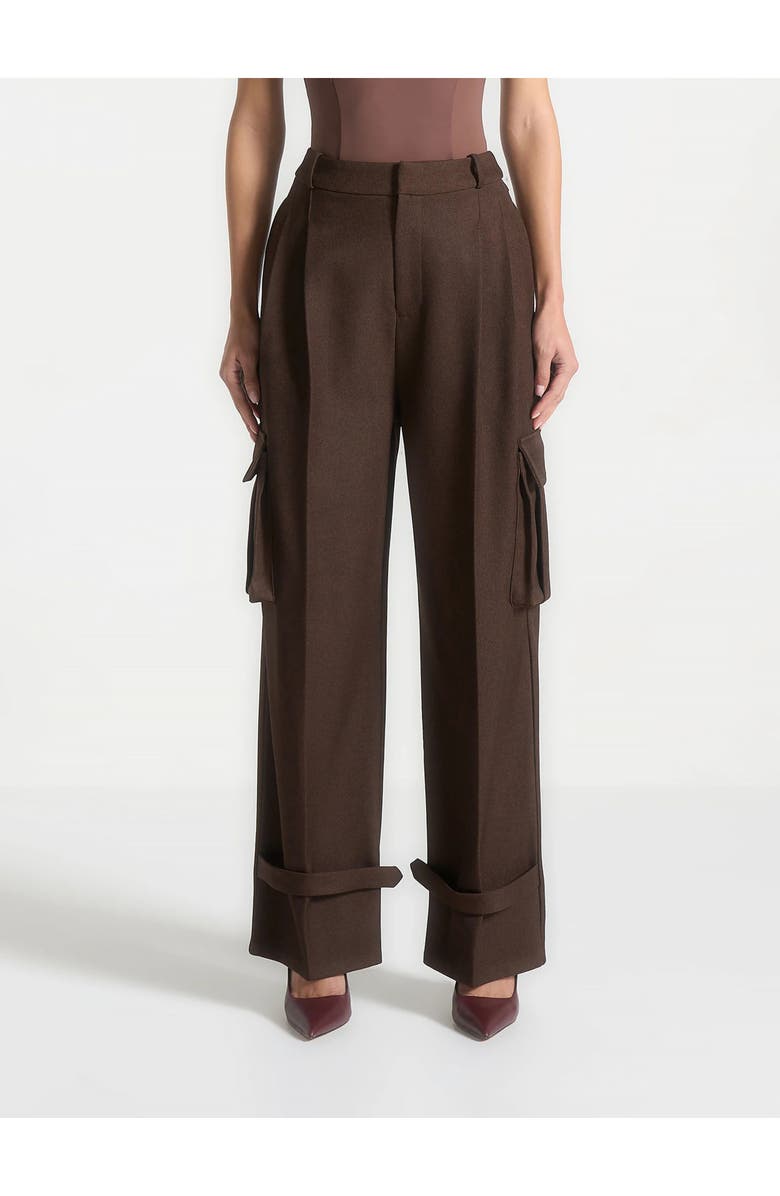 Manière De Voir Danielle Tailored Pleated Cargo Trousers, Main, color, Brown