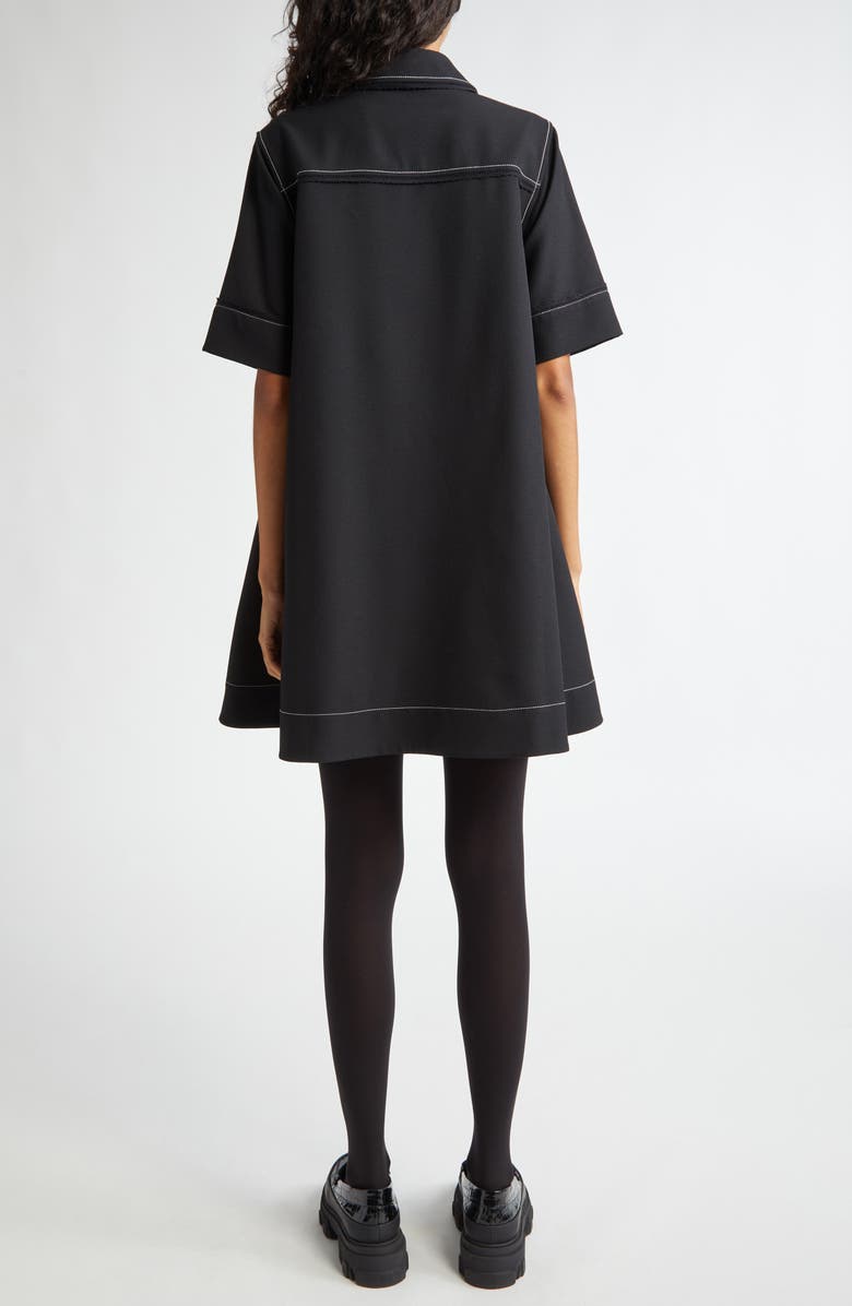 Ganni Sable Topstitch Detail Crepe Swing Minidress, Alternate, color, Black