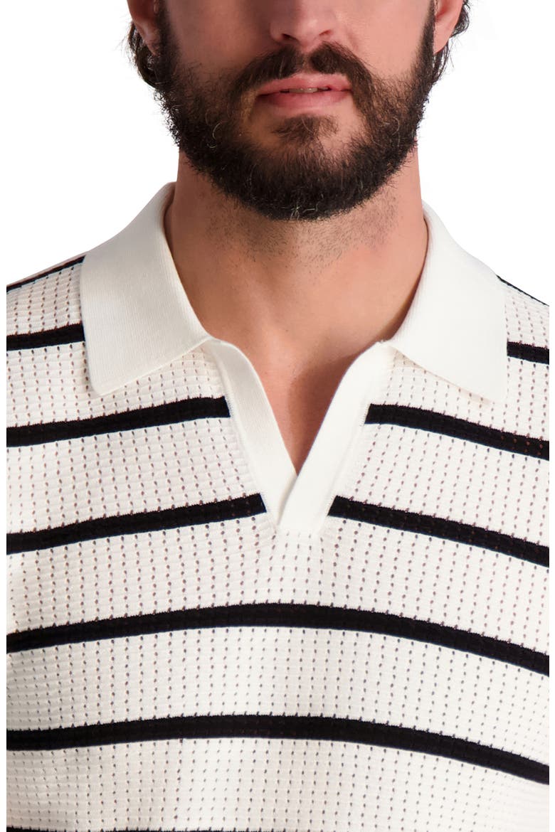 Striped Crochet Johnny Collar Polo, Alternate, color, WHITE/ BLACK