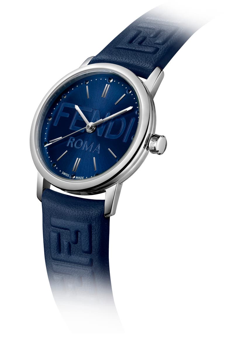 Forever Fendi Swiss Quartz Leather Strap Watch, 29mm, Alternate, color, STAINLESS STEEL