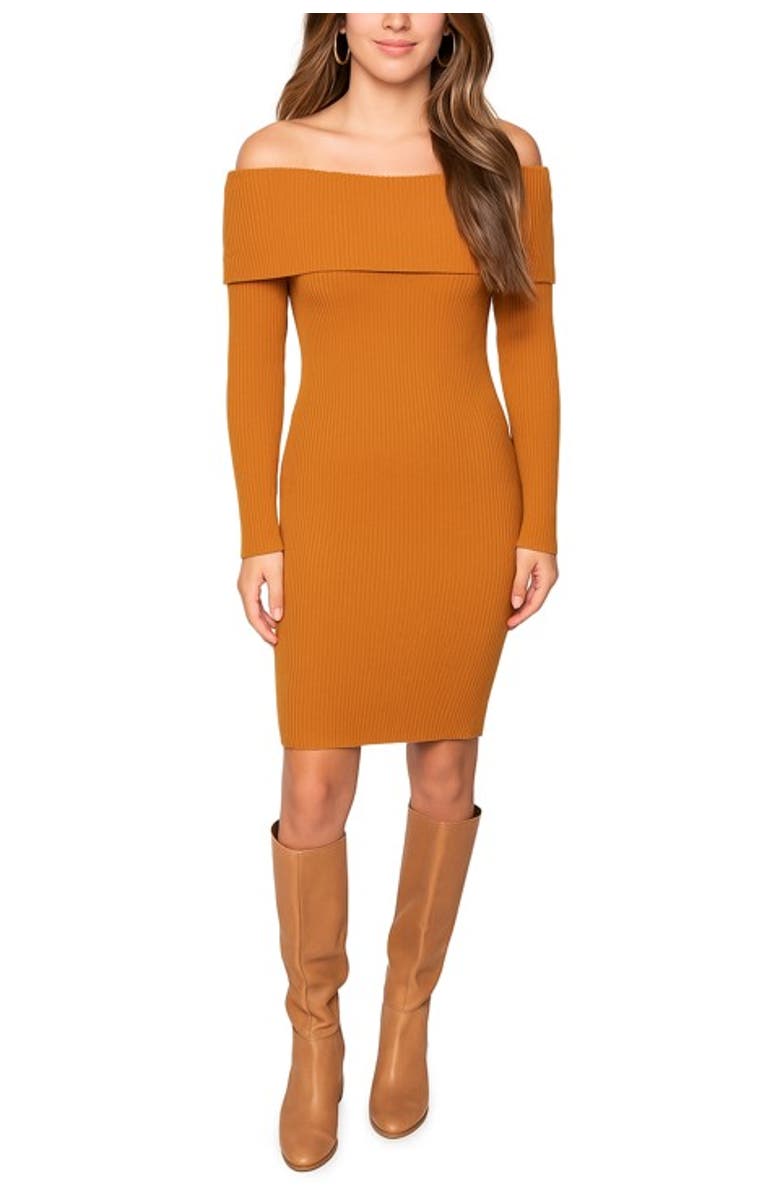 RACHEL Rachel Roy Prim Off the Shoulder Mini Sweater Dress, Main, color, Dark Yellow