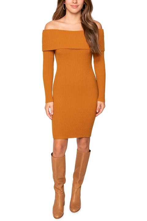 Prim Off the Shoulder Mini Sweater Dress
