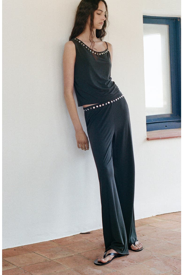Button Embellished Asymmetric Tank, Alternate, color, CHARCOAL