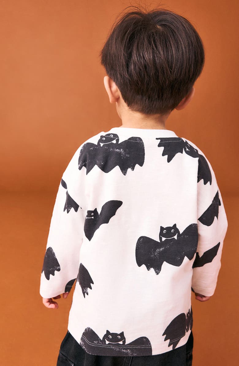 NEXT Kids' Bat Print Oversize Long Sleeve Cotton T-Shirt, Alternate, color, White