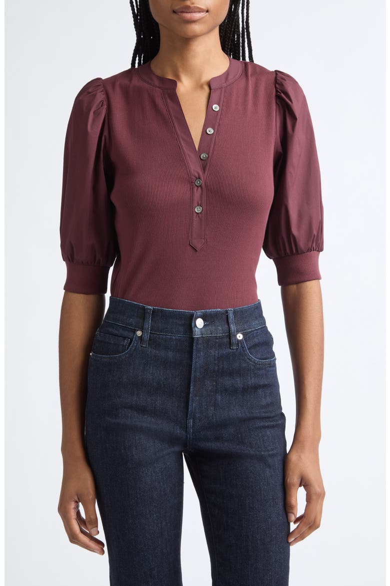 Coraleet Puff Shoulder Top, Main, color, BURGUNDY