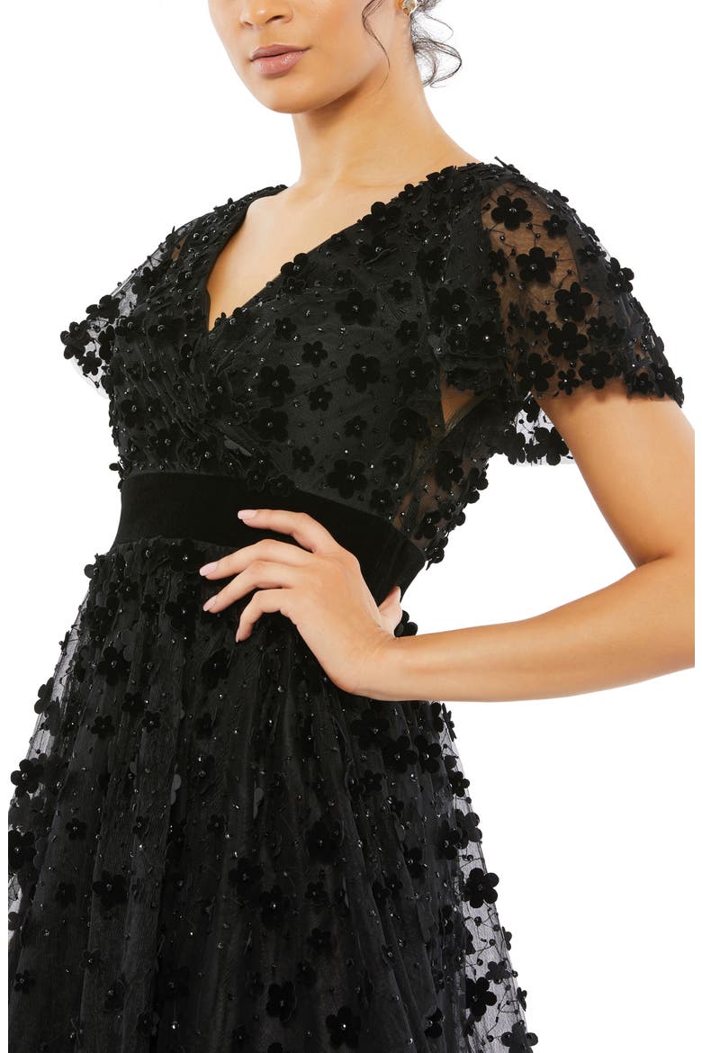 Embellished Butterfly Sleeve Velvet Hem Midi Dress, Alternate, color, BLACK