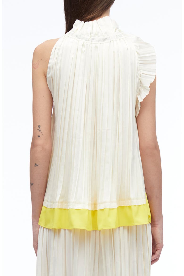 Pleated Satin Sleeveless Top, Alternate, color, IVORY-PINEAPPLE
