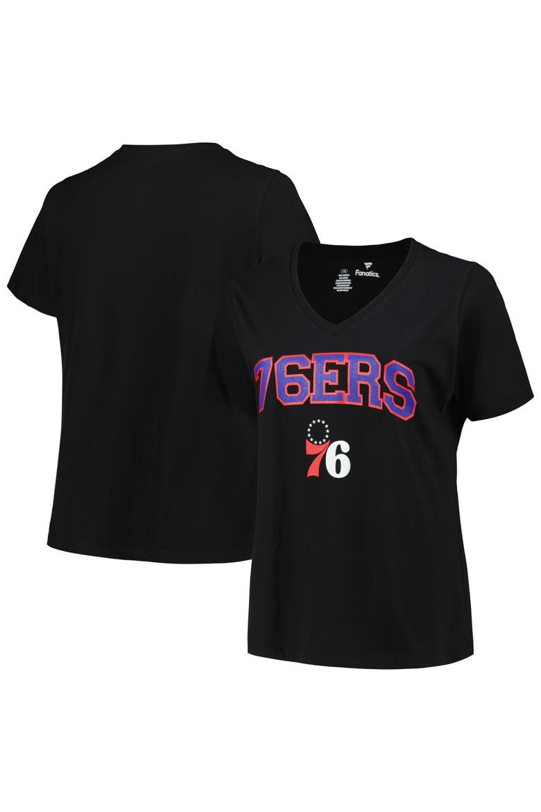 Women's Profile Black Philadelphia 76ers Plus Size Arch Over Logo V-Neck T-Shirt, Main, color, Black