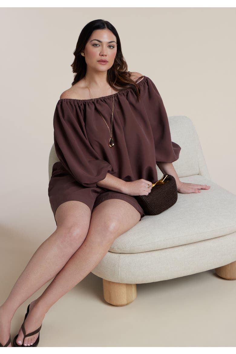 Off The Shoulder Puff Sleeve Top, Alternate, color, HOT FUDGE