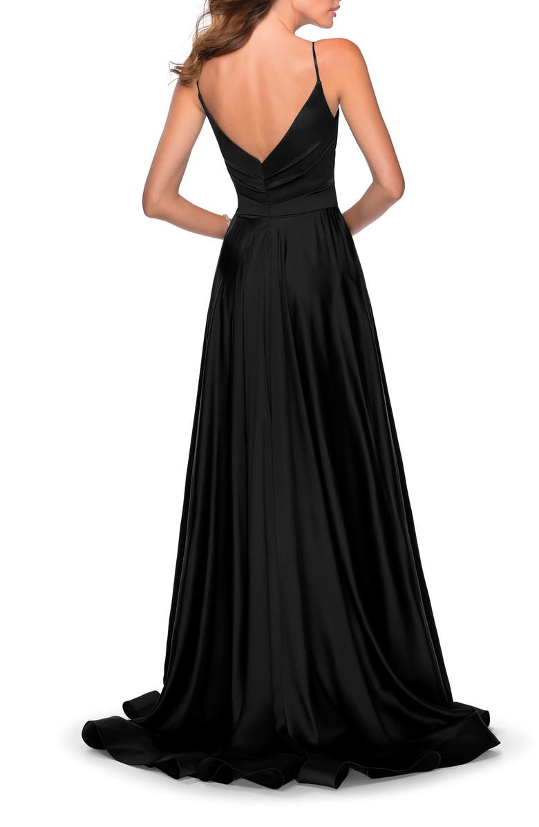 La Femme Strappy Back Satin Ballgown, Alternate, color, 
