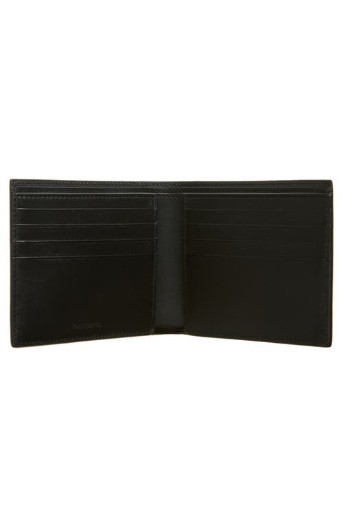Balenciaga Cash Black Wallet In Grained Leather In Black/light Paper