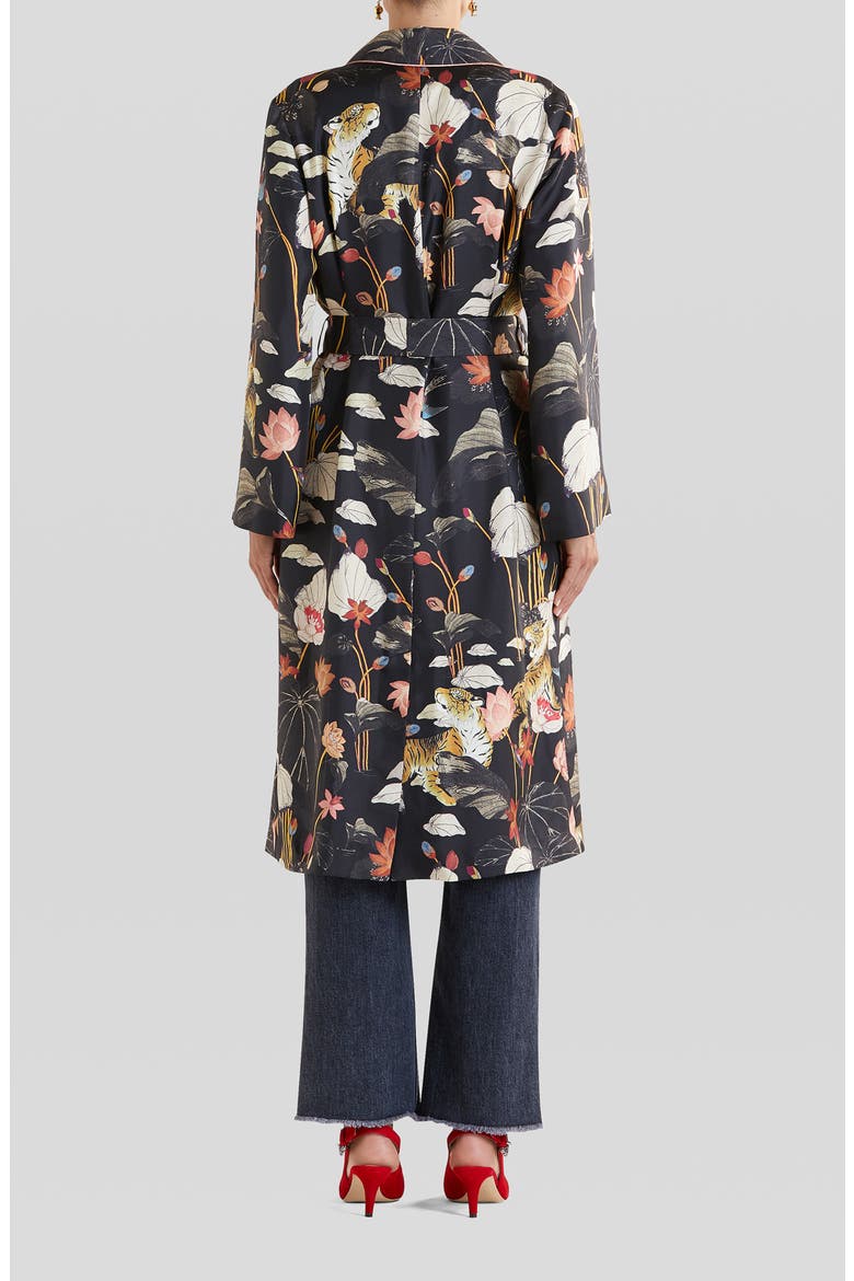 Zante Floral Print Silk Duster, Alternate, color, BLACK