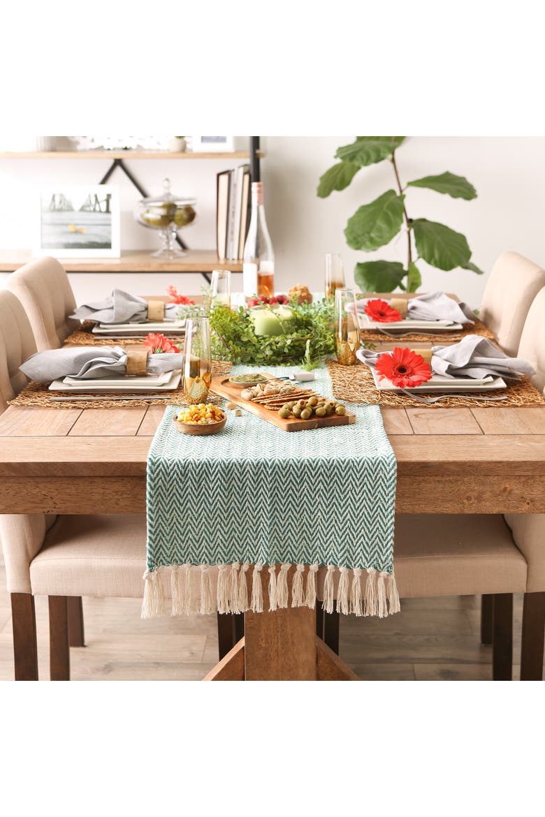 Chevron Table Runner Jacquard Handloom, Alternate, color, Teal
