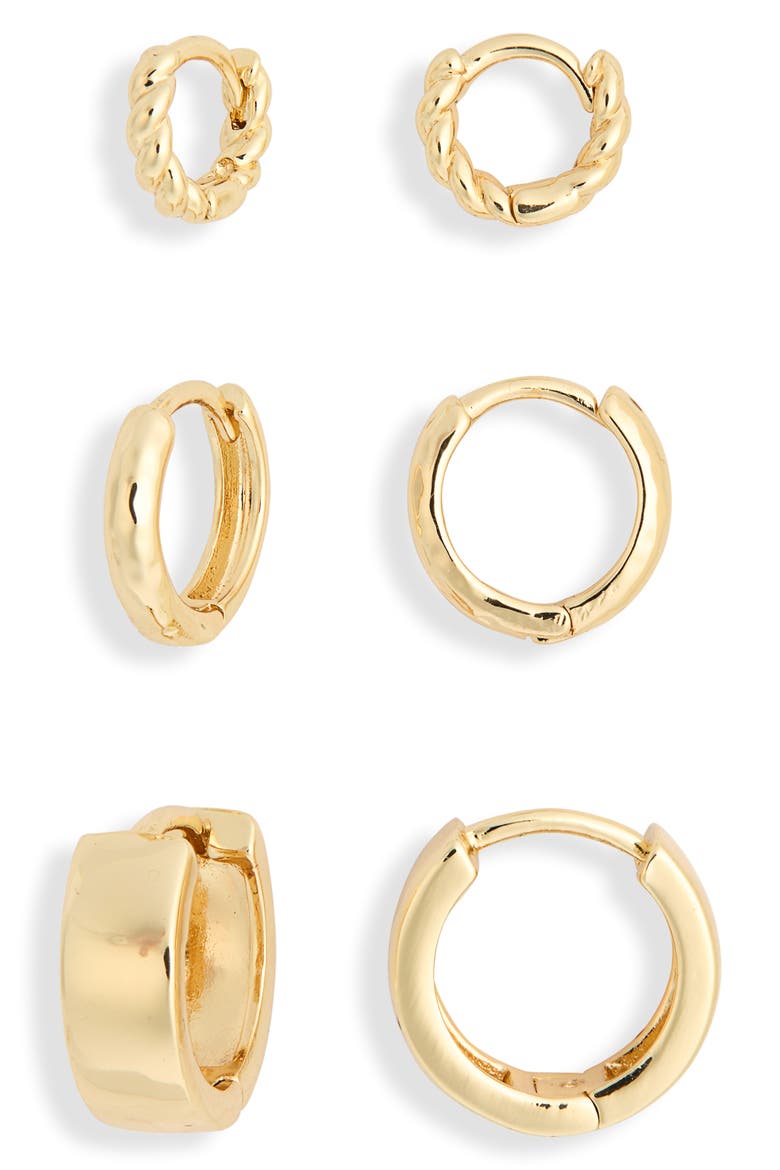 Demi Fine 3-Pack Huggie Hoop Earrings, Main, color, GOLD