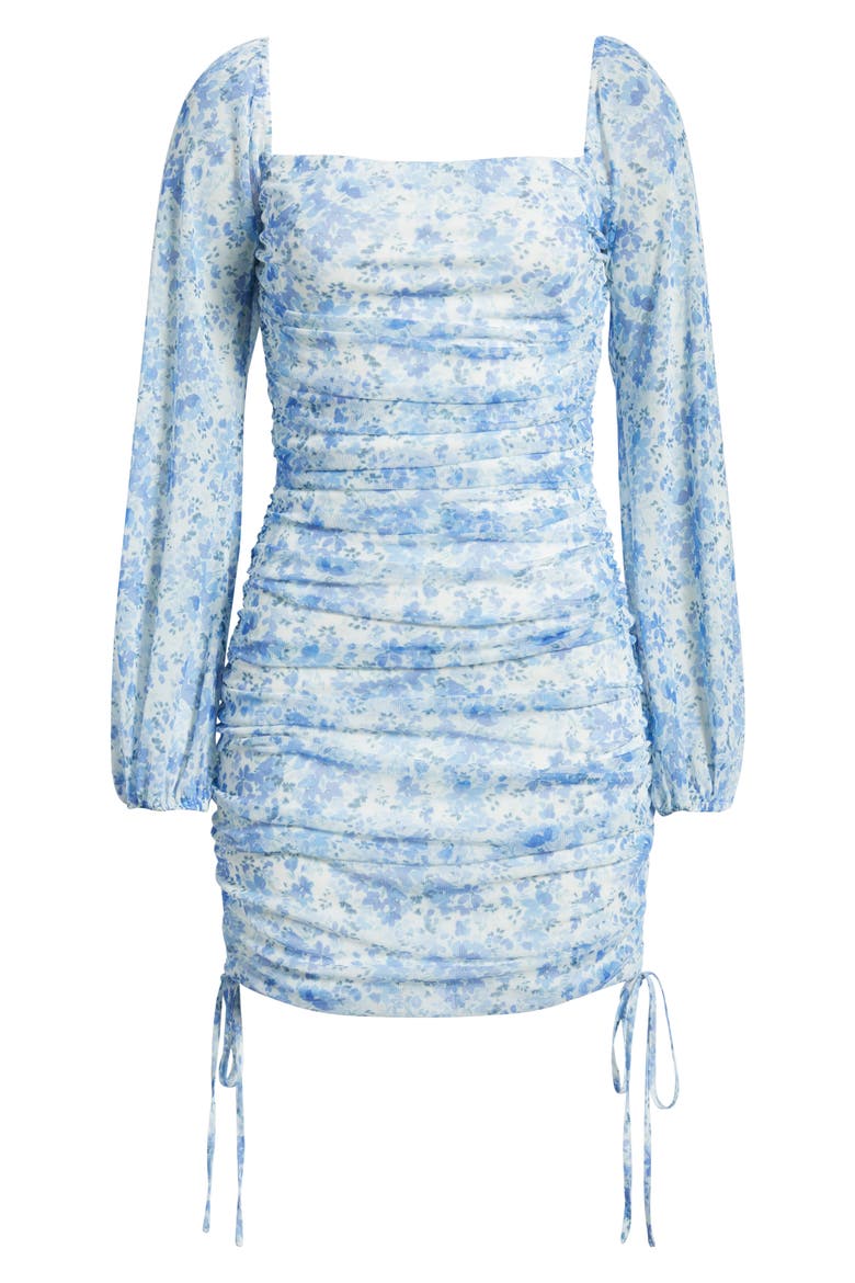 Ruched Square Neck Minidress, Alternate, color, WHITE BLUE