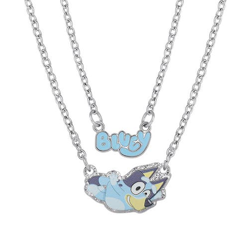 Bluey Double Layer Pendant Necklace With  Nameplate And Character Charm In Blue