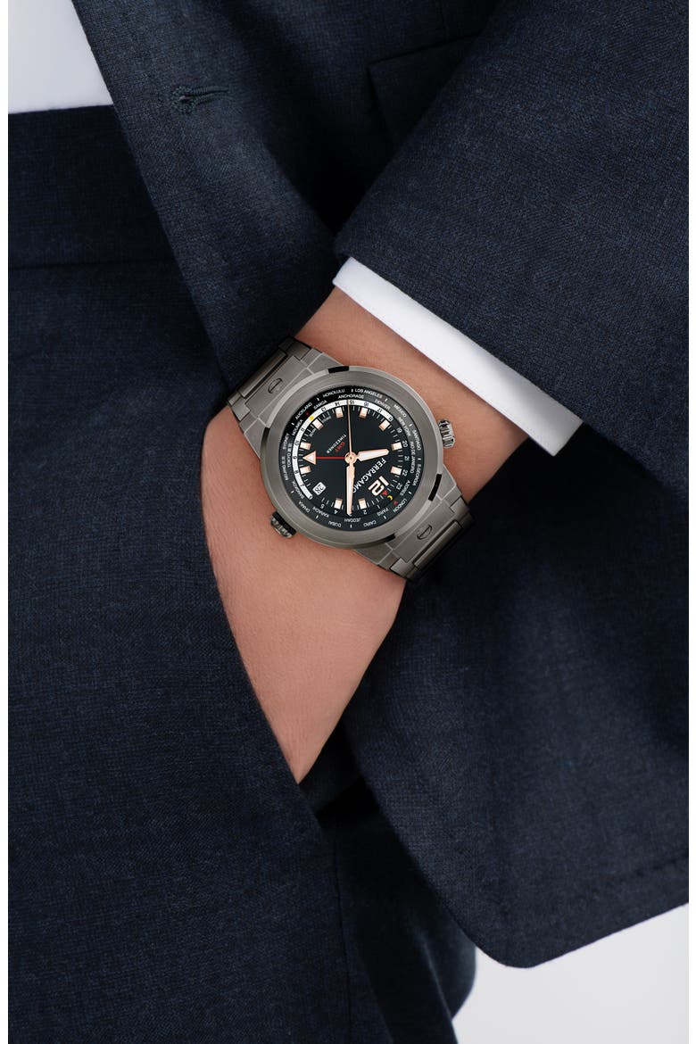 F-80 GMT Worldtime Bracelet Watch, 43mm, Alternate, color, IP GUNMETAL