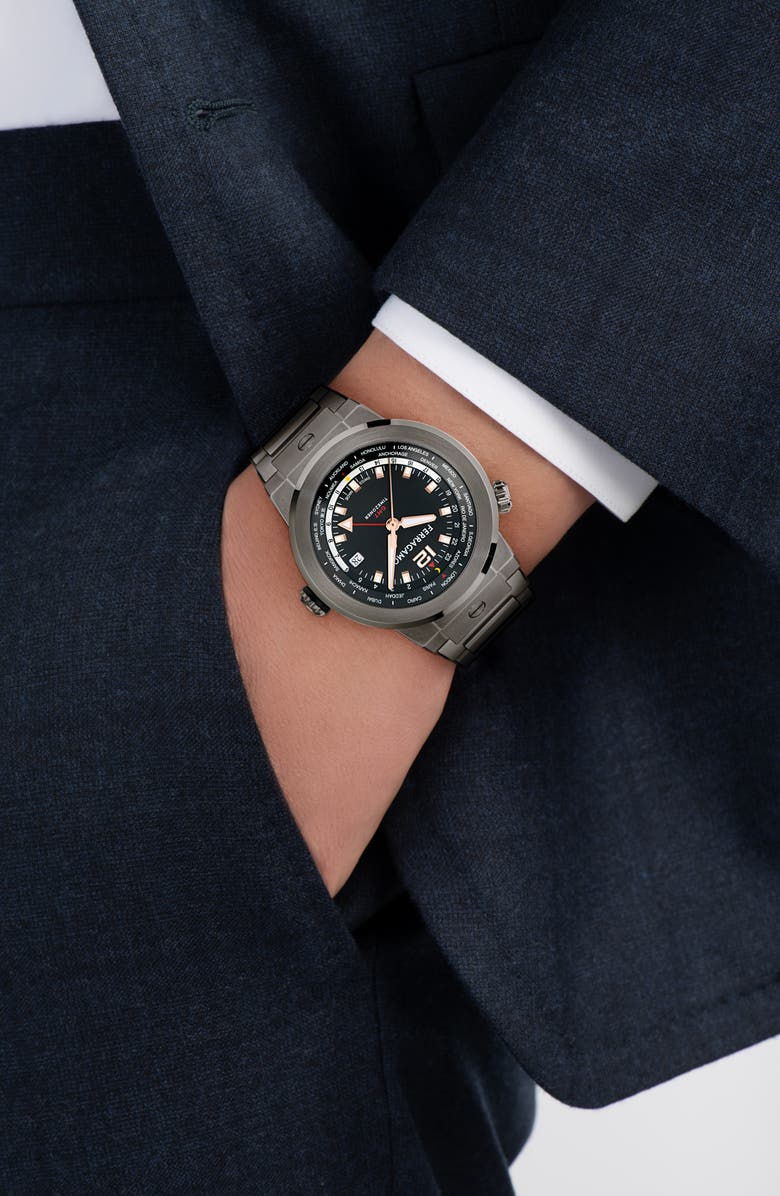 FERRAGAMO F-80 GMT Worldtime Bracelet Watch, 43mm, Alternate, color,
