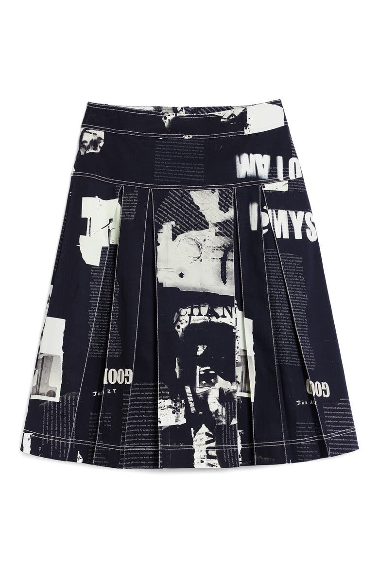 Box Pleat Patchwork Skirt, Alternate, color, BLACK