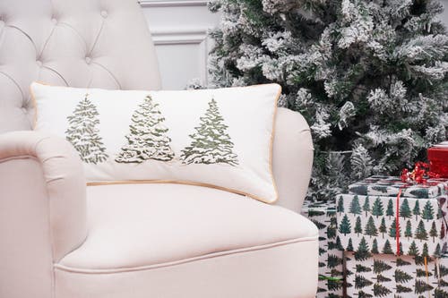 C & F Home C&f Home Golden Greenery White Christmas Cotton Embroidered Accent Pillow, 12" X 24" In White