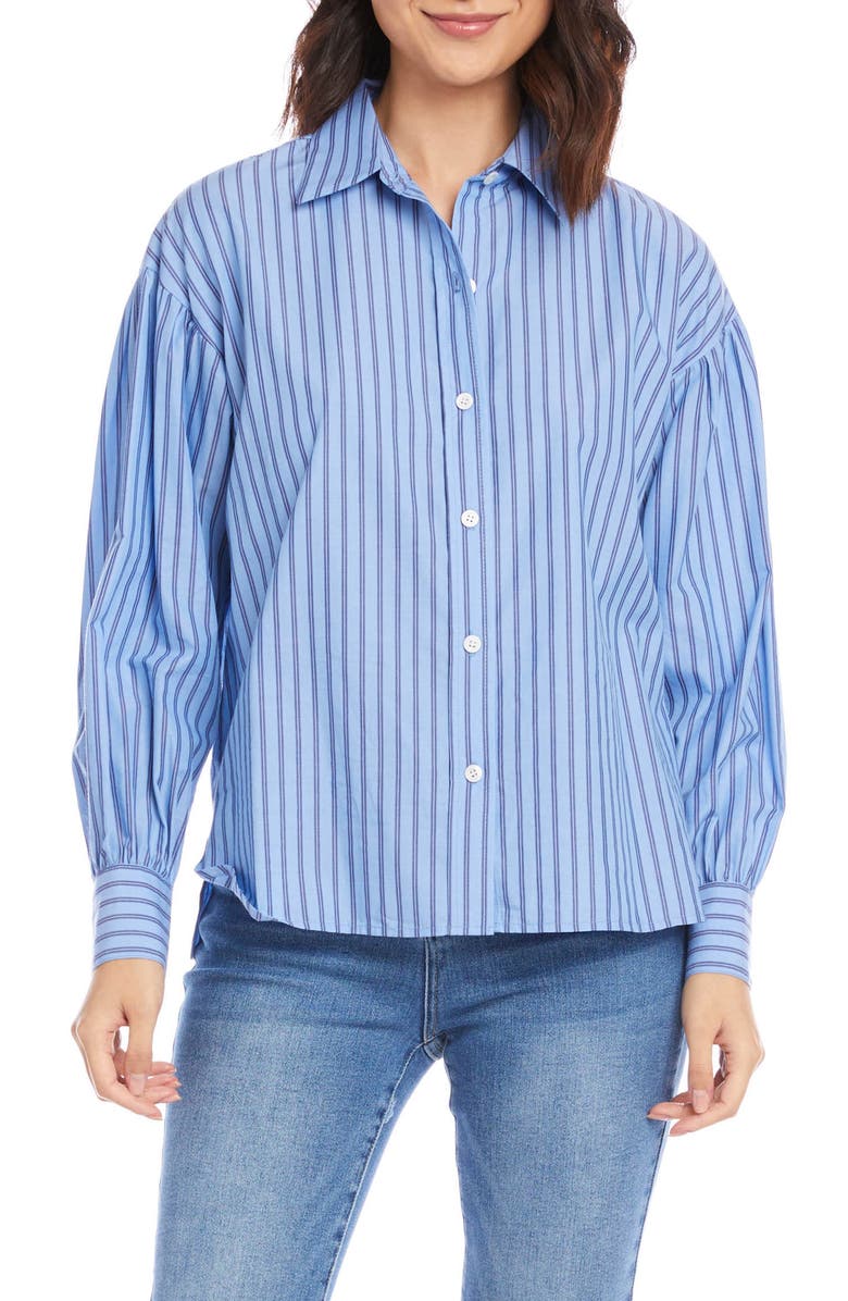 Karen Kane Yarn Dye Stripe Long Sleeve Button-Up Shirt, Main, color,